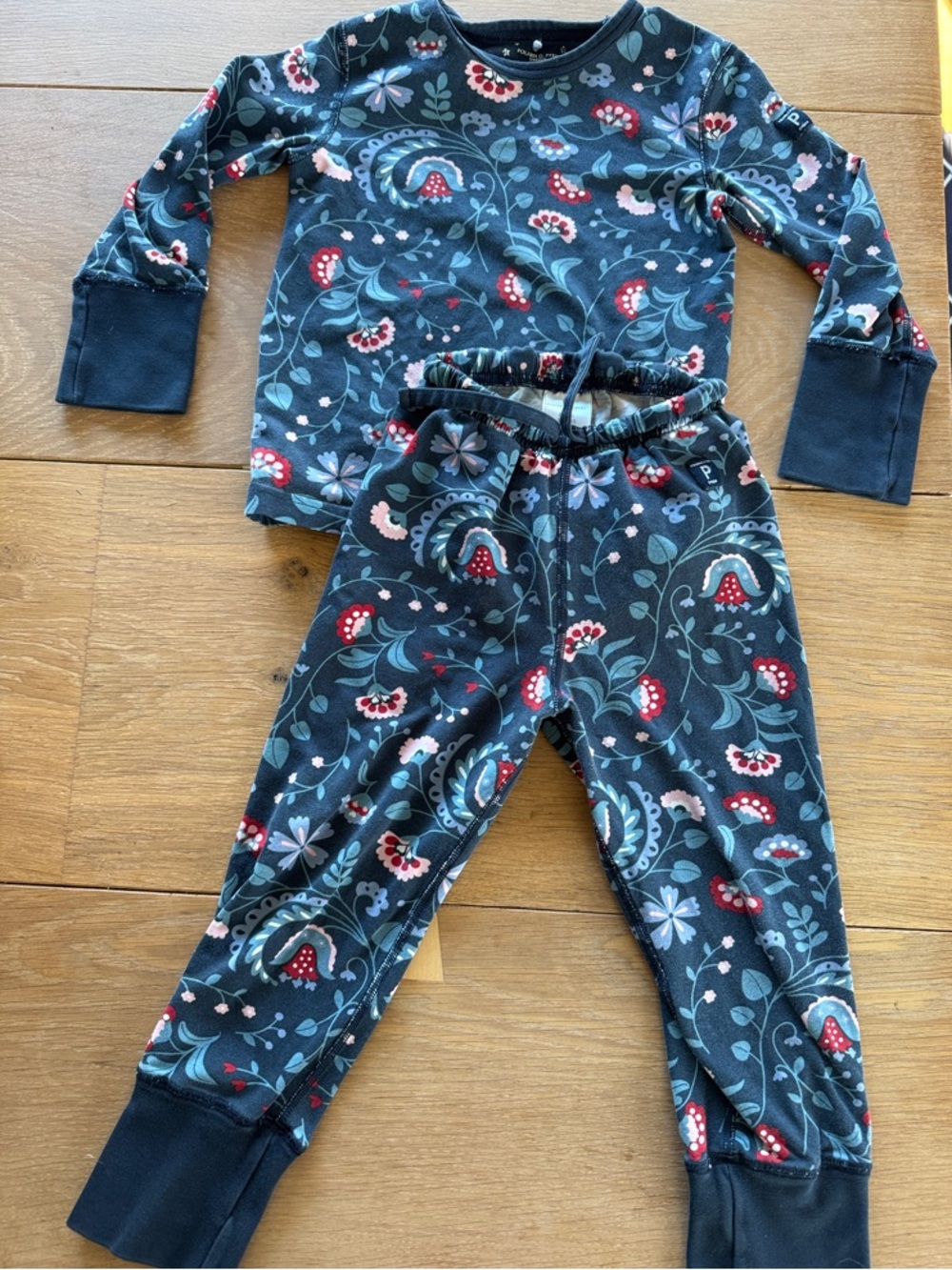 Polarn O. Pyret Navy Floral Pajama Set with Red Accents